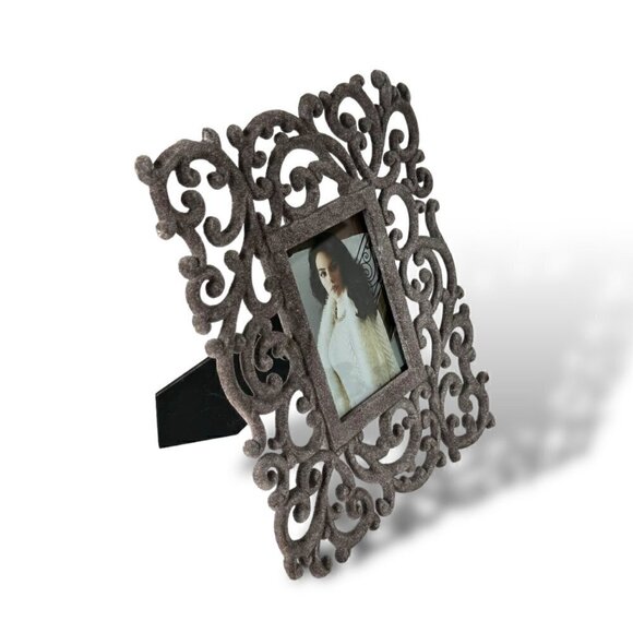 Grey Velvet Scroll Flourish Ornate Decorative Rectangular Picture Photo Frame - Picture 4 of 13